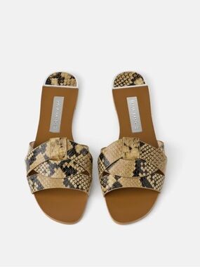 Zara Tan Snake-Print Slide Sandals